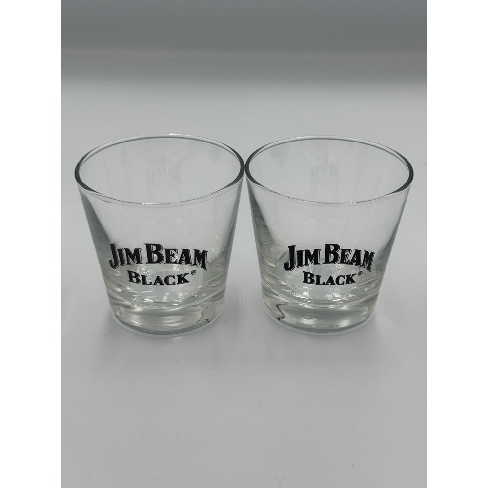 Jim Beam Black Bourbon Whiskey Shot Glasses Set of 2 Clear Barware Logo Glasses